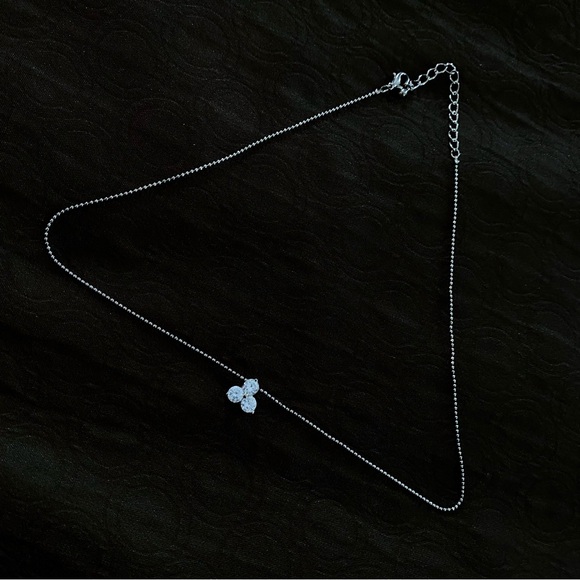 Jewelry - Silver-Tone Rhinestone Trio Pendant Sparkle Necklace